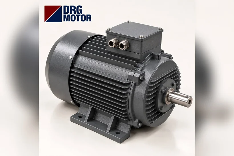 DRG MOTOR branded grey three-phase electric motor – 4 kW 1500 rpm motor for an industrial meat mincer