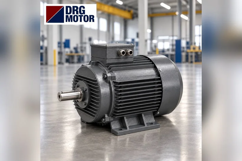 Moteur électrique triphasé gris avec logo DRG MOTOR – contrôle de compatibilité avec l’armoire, le thermique et le variateur