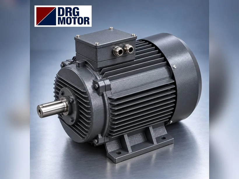 Pelet yem makinesi ve elektrik motoru – halka matrisli presi kayış ve dişli kutusuyla döndüren DRG MOTOR logolu büyük trifaze motor