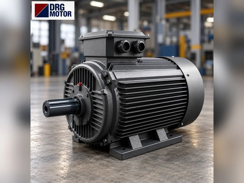 Secondary impact crusher and electric motor – cast iron three-phase motor driving the rotor through V-belts