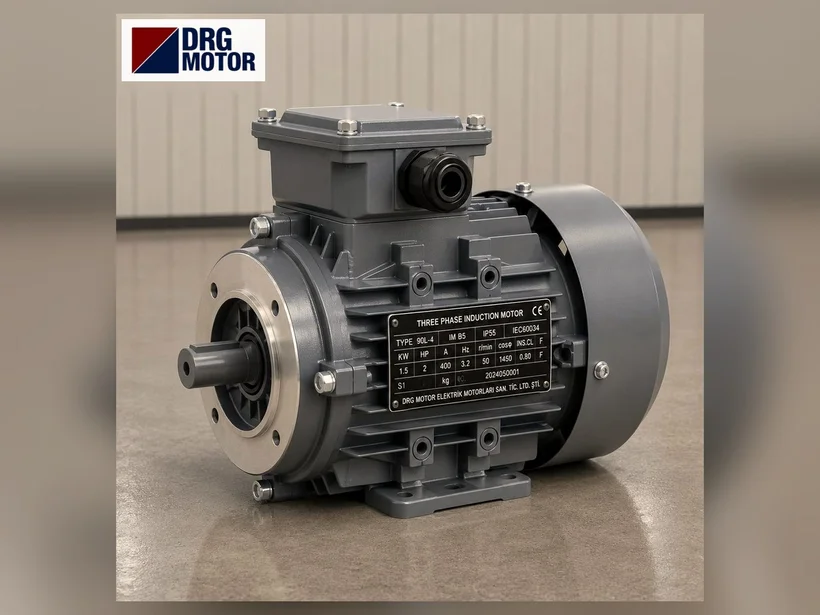 DRG small-flange (B14) three-phase motor suited to a worm gearbox input
