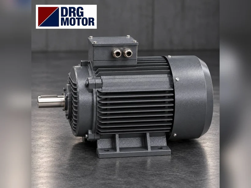 Dewatering screen and electric motor – twin vibration motors on a sand washing line, DRG MOTOR logo
