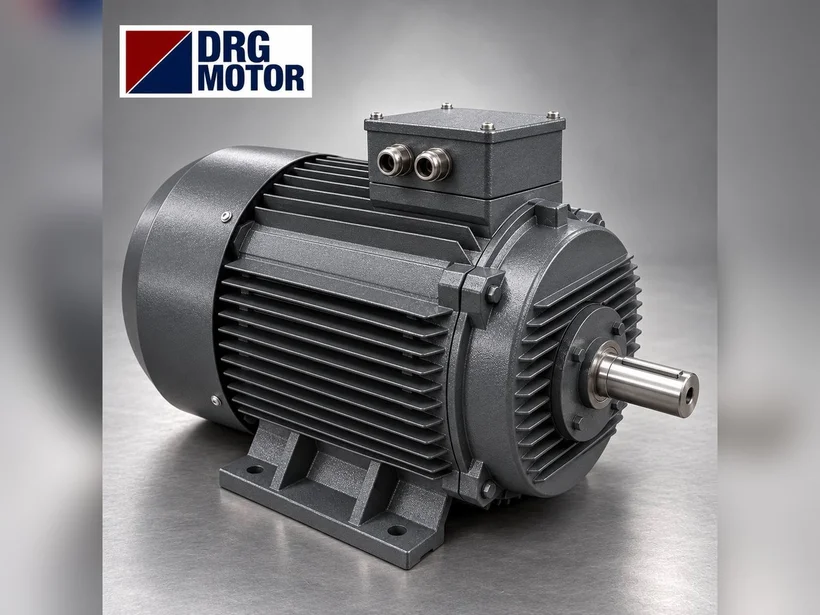 End-suction pump and electric motor – baseplate-mounted EN 733 pump with coupling and DRG MOTOR logo B3 motor