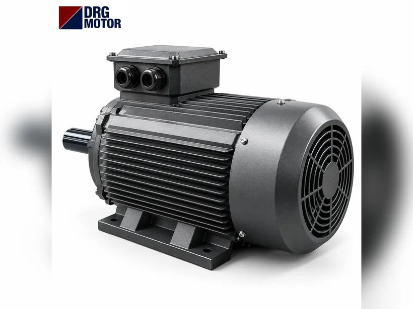 Roll crusher and electric motor – separate drive for each roll and DRG MOTOR logo cast iron motor