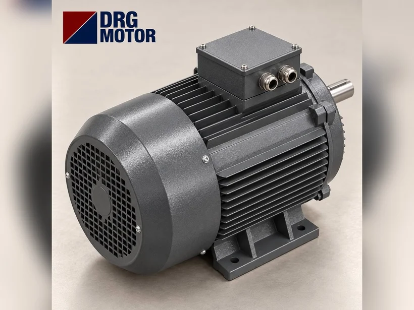 Yem kırma makinesi ve elektrik motoru – çekiçli değirmen rotorunu kaplinle döndüren DRG MOTOR logolu 2 kutuplu trifaze motor