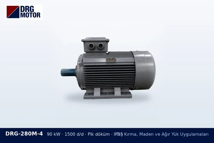 DRG-280M-4 90 kW 1500 d/d pik döküm gövdeli DRG trifaze motor – mil ucu kayış yükü