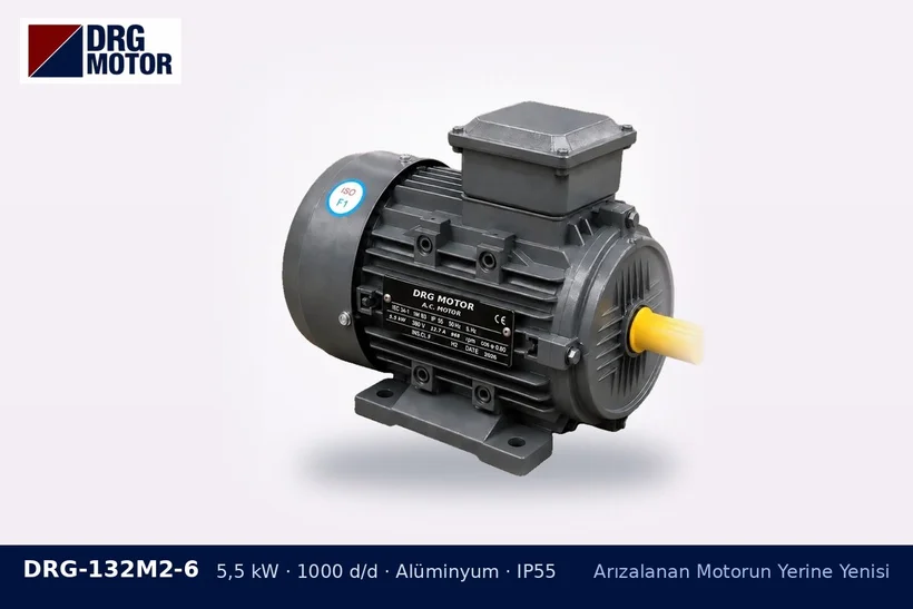 DRG-132M2-6 5,5 kW 1000 d/d alüminyum gövdeli DRG trifaze motor – farklı marka motorla değişim
