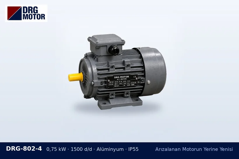 DRG-802-4 – Arızalanan Motorun Yerine Yenisi DRG-802-4 0,75 kW 1500 d/d alüminyum gövdeli DRG trifaze motor – arızalı motoru sökmeden önce