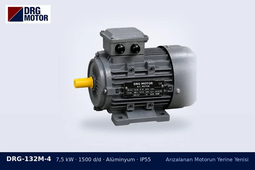 DRG-132M-4 7,5 kW 1500 d/d alüminyum gövdeli DRG trifaze motor – dar alana motor seçimi