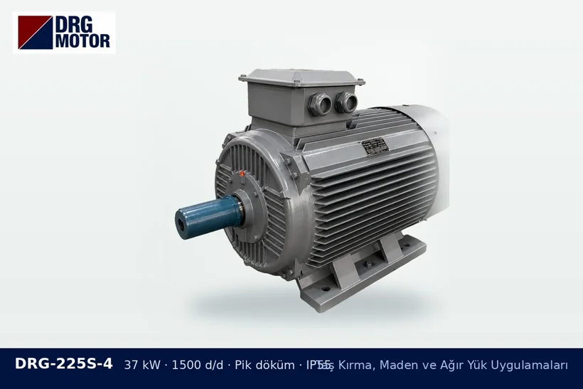 DRG-225S-4 – Taş Kırma, Maden ve Ağır Yük Uygulamaları DRG-225S-4 37 kW 1500 d/d pik döküm gövdeli DRG trifaze motor – asfalt plenti motor koruma