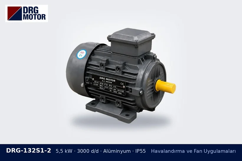 DRG-132S1-2 5,5 kW 3000 d/d alüminyum gövdeli DRG trifaze motor – fan için 1500 veya 3000 devir motor