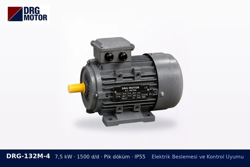DRG-132M-4 – Elektrik Beslemesi ve Kontrol Uyumu DRG-132M-4 7,5 kW 1500 d/d pik döküm gövdeli DRG trifaze motor – yeni motorda koruma ayarı