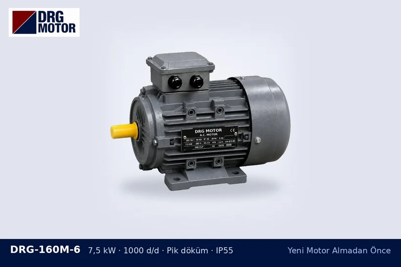 DRG-160M-6 7,5 kW 1000 d/d pik döküm gövdeli DRG trifaze motor – aynı makinede farklı motor gücü