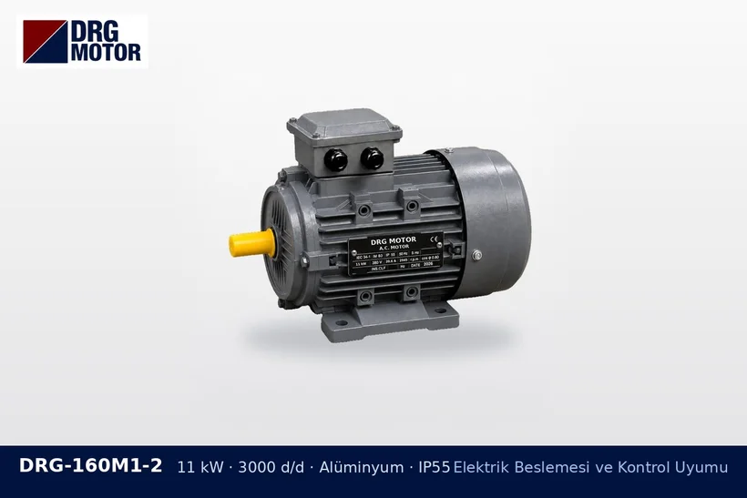 DRG-160M1-2 11 kW 3000 d/d alüminyum gövdeli DRG trifaze motor – motorların sırayla kalkması