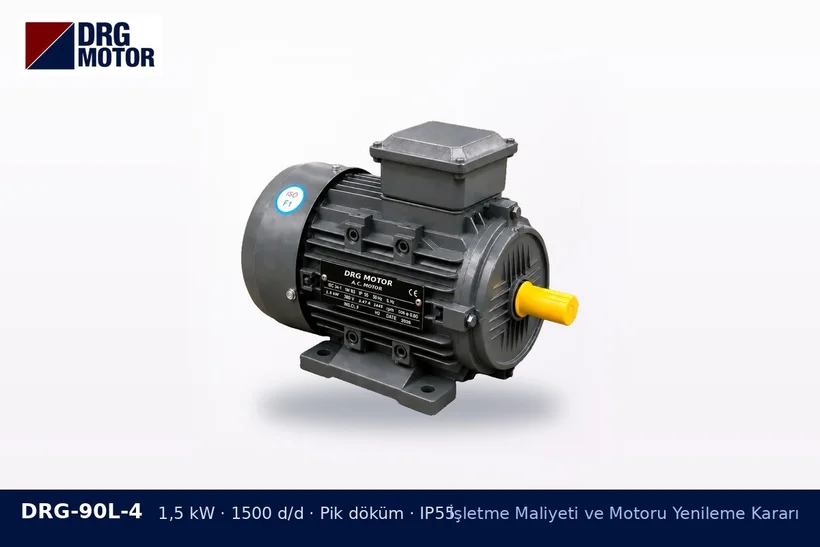 DRG-90L-4 – İşletme Maliyeti ve Motoru Yenileme Kararı DRG-90L-4 1,5 kW 1500 d/d pik döküm gövdeli DRG trifaze motor – farklı marka motor yedek yönetimi