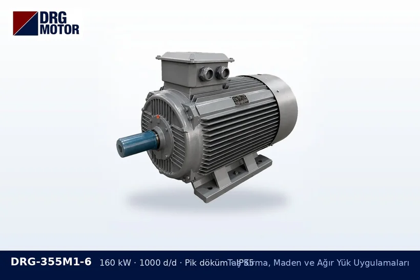 DRG-355M1-6 – Taş Kırma, Maden ve Ağır Yük Uygulamaları DRG-355M1-6 160 kW 1000 d/d pik döküm gövdeli DRG trifaze motor – bilyalı değirmen motoru kalkış momenti