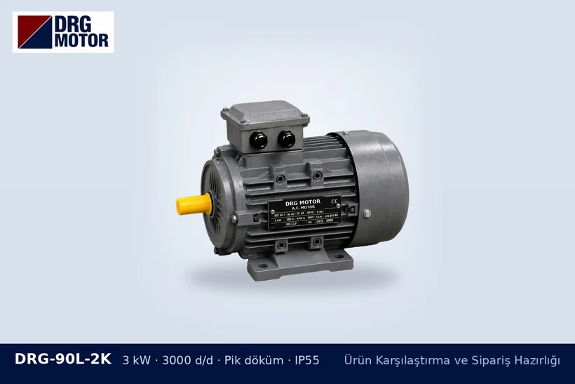 DRG-90L-2K – Ürün Karşılaştırma ve Sipariş Hazırlığı DRG-90L-2K 3 kW 3000 d/d pik döküm gövdeli DRG trifaze motor – çoklu motor teklif talebi