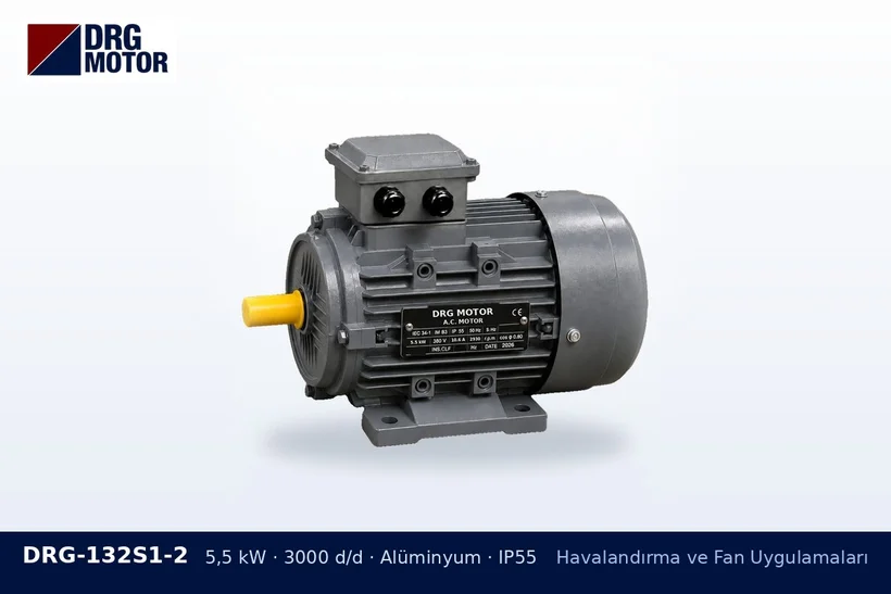 DRG-132S1-2 5,5 kW 3000 d/d alüminyum gövdeli DRG trifaze motor – boya kabini fan motoru