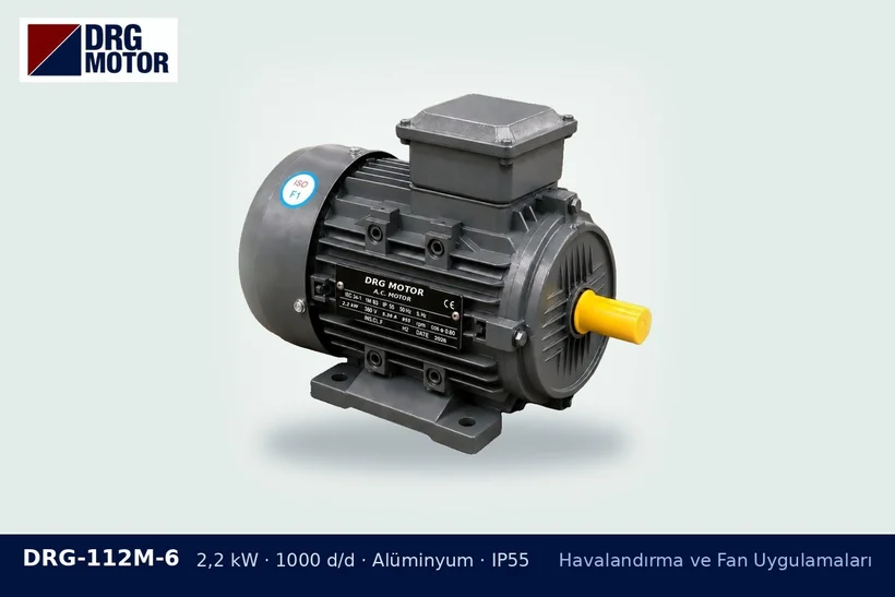 DRG-112M-6 2,2 kW 1000 d/d alüminyum gövdeli DRG trifaze motor – çatı fanı motoru seçimi