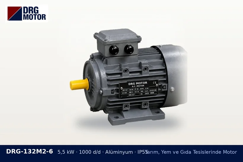 DRG-132M2-6 5,5 kW 1000 d/d alüminyum gövdeli DRG trifaze motor – çırçır makinesi motoru
