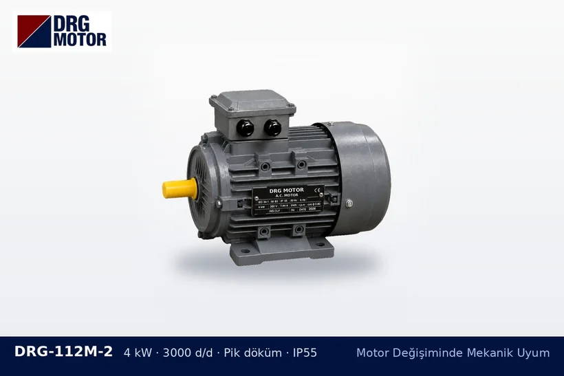 DRG-112M-2 4 kW 3000 d/d pik döküm gövdeli DRG trifaze motor – dikey montaj motor siparişi