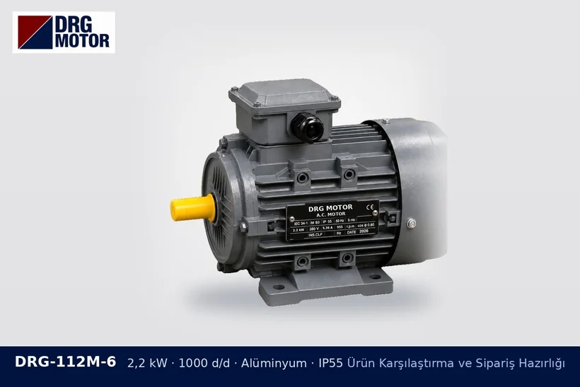 DRG-112M-6 2,2 kW 1000 d/d alüminyum gövdeli DRG trifaze motor – DRG model kodu