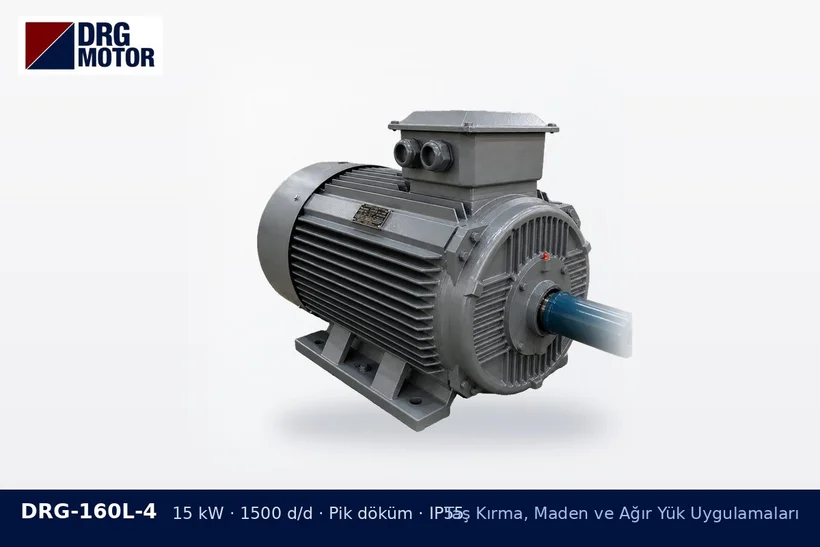 DRG-160L-4 15 kW 1500 d/d pik döküm gövdeli DRG trifaze motor – elek ve besleyici motoru seçimi