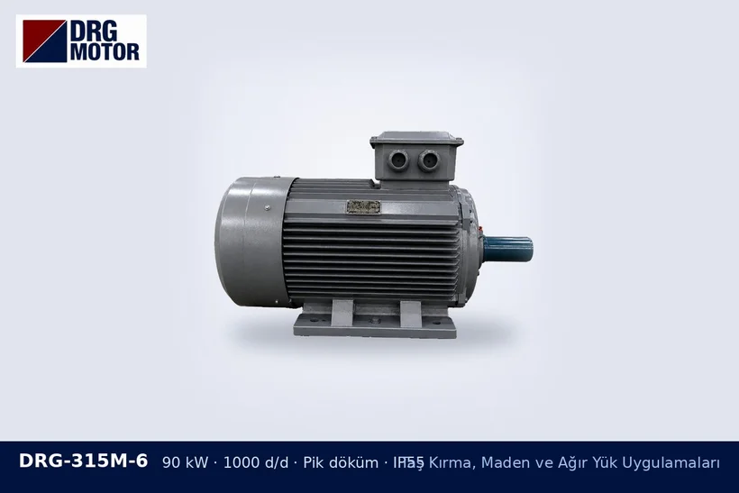 DRG-315M-6 – Taş Kırma, Maden ve Ağır Yük Uygulamaları DRG-315M-6 90 kW 1000 d/d pik döküm gövdeli DRG trifaze motor – kırıcı motor gücünü artırmak