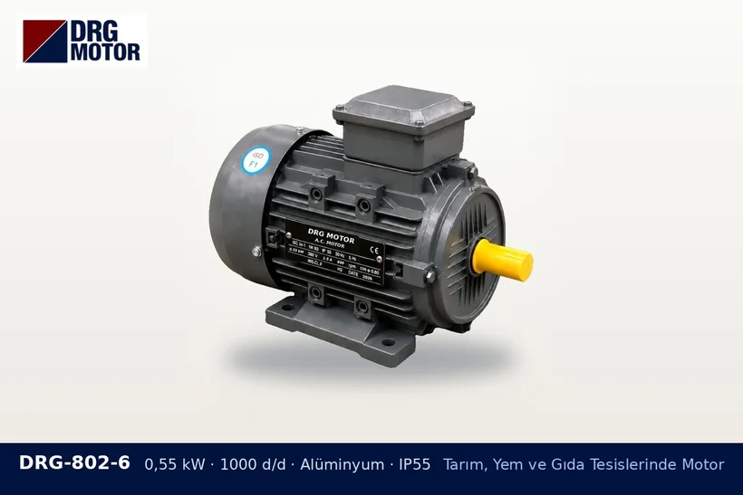 DRG-802-6 0,55 kW 1000 d/d alüminyum gövdeli DRG trifaze motor – et kıyma makinesi motoru hijyen