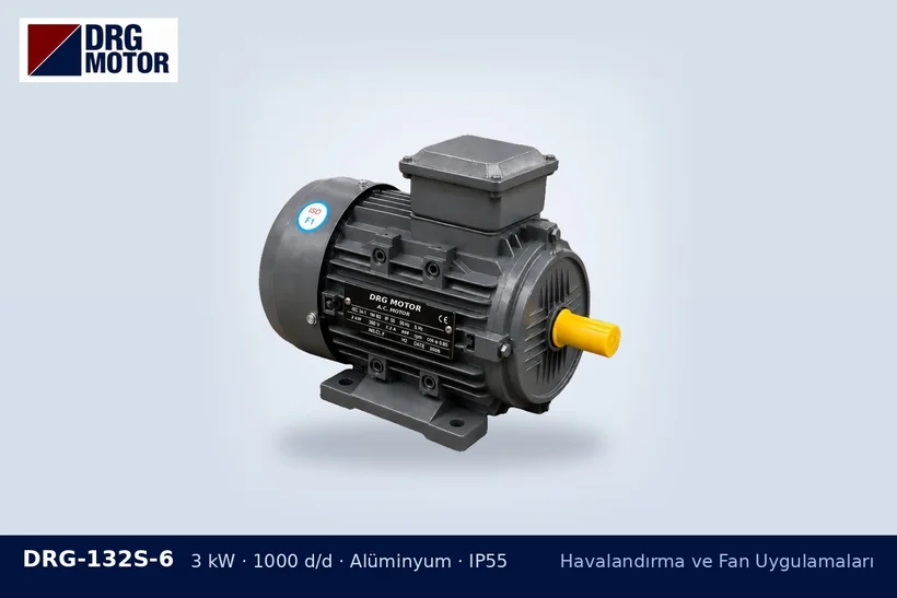 DRG-132S-6 3 kW 1000 d/d alüminyum gövdeli DRG trifaze motor – filtre tıkanması fan motoru seçimi