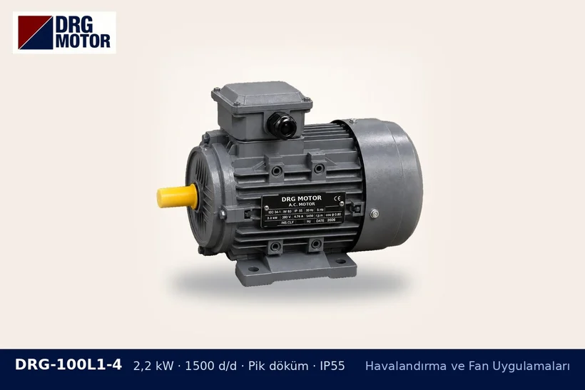DRG-100L1-4 – Havalandırma ve Fan Uygulamaları DRG-100L1-4 2,2 kW 1500 d/d pik döküm gövdeli DRG trifaze motor – fan havası azaldı akım normal
