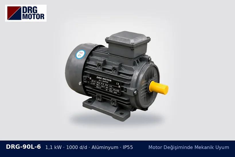 DRG-90L-6 – Motor Değişiminde Mekanik Uyum DRG-90L-6 1,1 kW 1000 d/d alüminyum gövdeli DRG trifaze motor – flanşlı motor merkezleme çapı