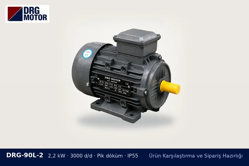 DRG-90L-2 – Ürün Karşılaştırma ve Sipariş Hazırlığı DRG-90L-2 2,2 kW 3000 d/d pik döküm gövdeli DRG trifaze motor – motor ölçüsü siparişten farklı