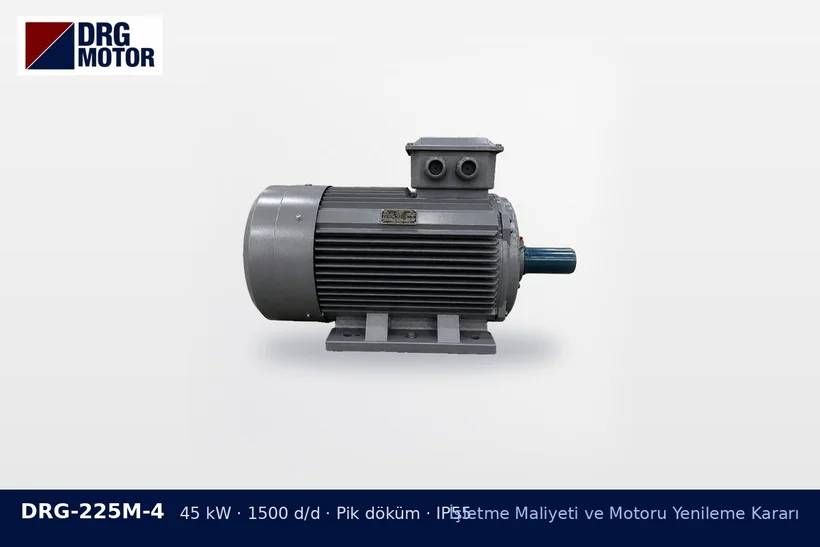 DRG-225M-4 – İşletme Maliyeti ve Motoru Yenileme Kararı DRG-225M-4 45 kW 1500 d/d pik döküm gövdeli DRG trifaze motor – gereğinden büyük motor düşük yük