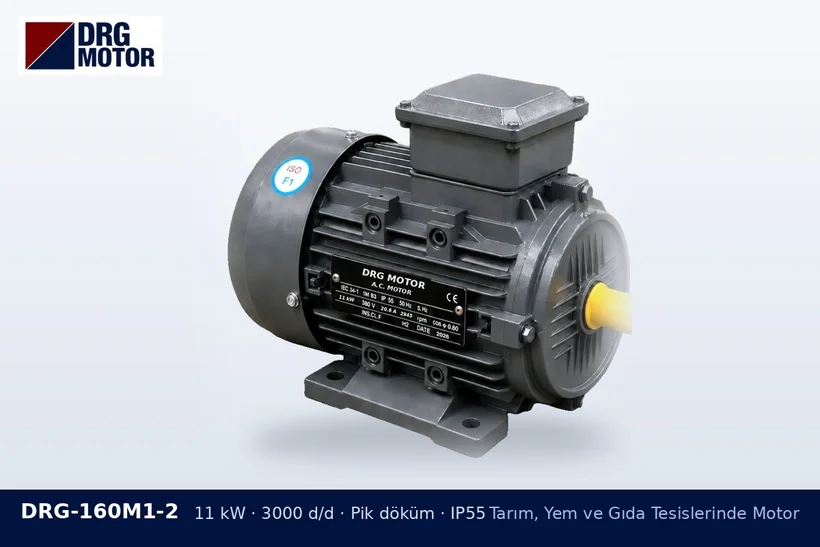 DRG-160M1-2 11 kW 3000 d/d pik döküm gövdeli DRG trifaze motor – hasat sezonu yedek motor