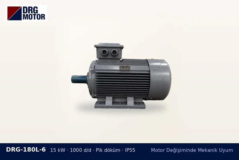 DRG-180L-6 15 kW 1000 d/d pik döküm gövdeli DRG trifaze motor – ayaklı flanşlı motor tipi seçimi
