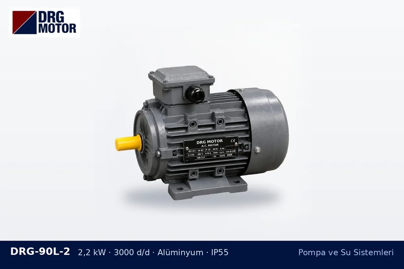 DRG-90L-2 2,2 kW 3000 d/d alüminyum gövdeli DRG trifaze motor – hidrofor setinde tek motor değişimi