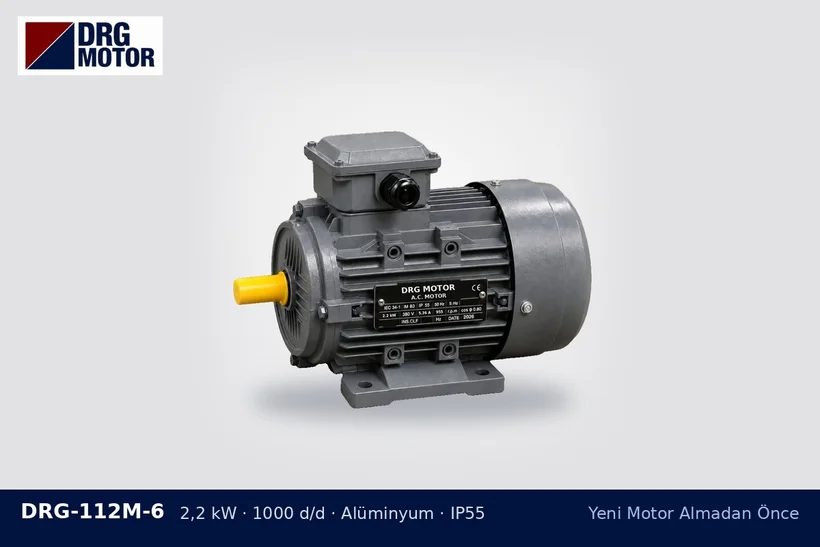 DRG-112M-6 2,2 kW 1000 d/d alüminyum gövdeli DRG trifaze motor – ikinci el makineye motor bulma