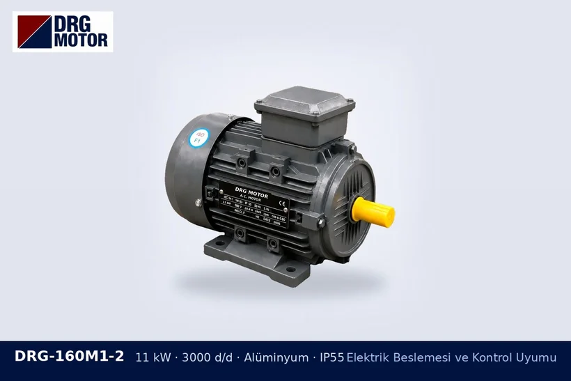 DRG-160M1-2 – Elektrik Beslemesi ve Kontrol Uyumu DRG-160M1-2 11 kW 3000 d/d alüminyum gövdeli DRG trifaze motor – inverterli motor değişimi