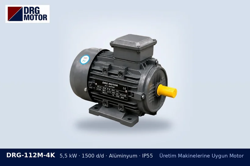 DRG-112M-4K – Üretim Makinelerine Uygun Motor DRG-112M-4K 5,5 kW 1500 d/d alüminyum gövdeli DRG trifaze motor – karıştırıcı tankı motor gücü