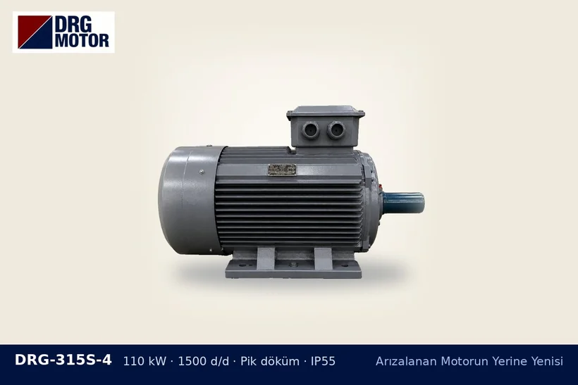 DRG-315S-4 110 kW 1500 d/d pik döküm gövdeli DRG trifaze motor – kısa devre sonrası motor kablosu