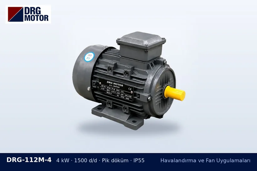 DRG-112M-4 4 kW 1500 d/d pik döküm gövdeli DRG trifaze motor – klima santrali motor kızağı
