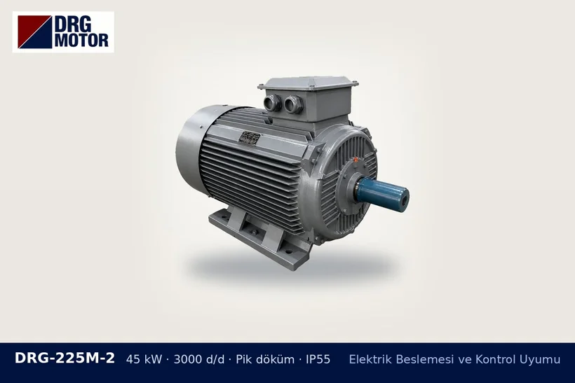 DRG-225M-2 45 kW 3000 d/d pik döküm gövdeli DRG trifaze motor – yeni motor ve reaktif bedel