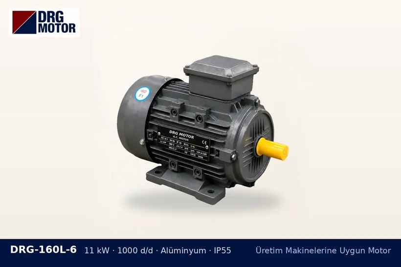 DRG-160L-6 – Üretim Makinelerine Uygun Motor DRG-160L-6 11 kW 1000 d/d alüminyum gövdeli DRG trifaze motor – kompresör motoru değişimi sonrası düşük hava