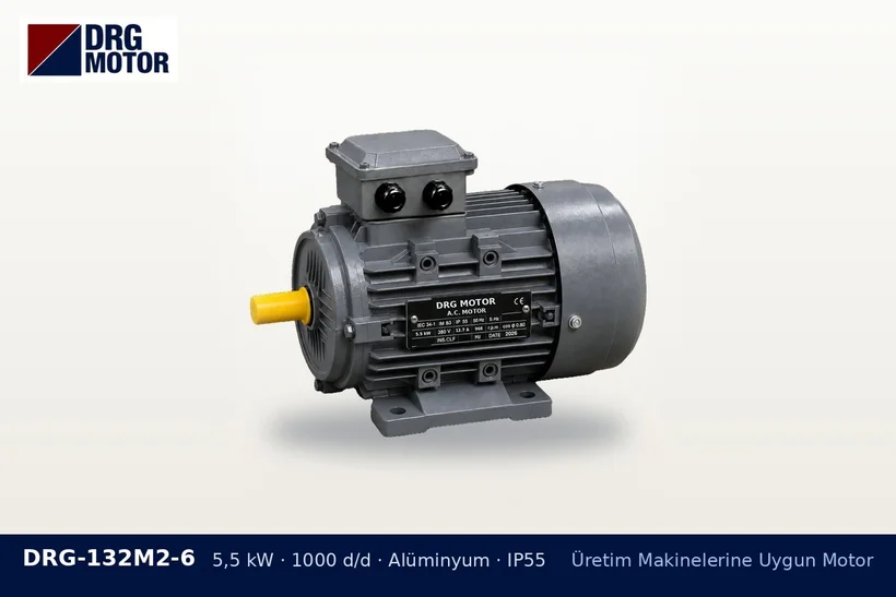 DRG-132M2-6 5,5 kW 1000 d/d alüminyum gövdeli DRG trifaze motor – kovalı elevatör motor seçimi