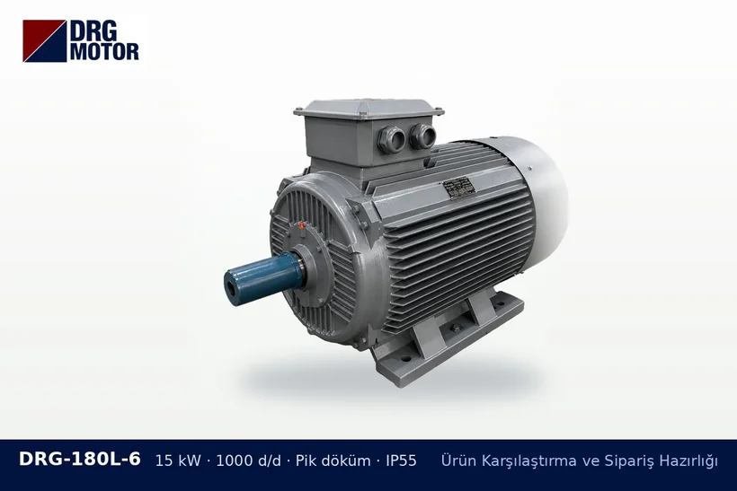 DRG-180L-6 – Ürün Karşılaştırma ve Sipariş Hazırlığı DRG-180L-6 15 kW 1000 d/d pik döküm gövdeli DRG trifaze motor – kurumsal motor alımı fatura bilgileri