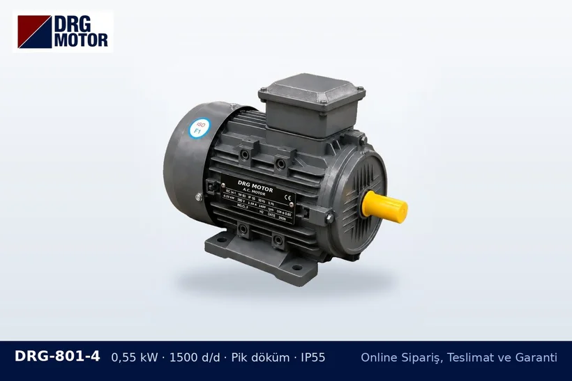 DRG-801-4 0,55 kW 1500 d/d pik döküm gövdeli DRG trifaze motor – kurumsal fatura sipariş notu