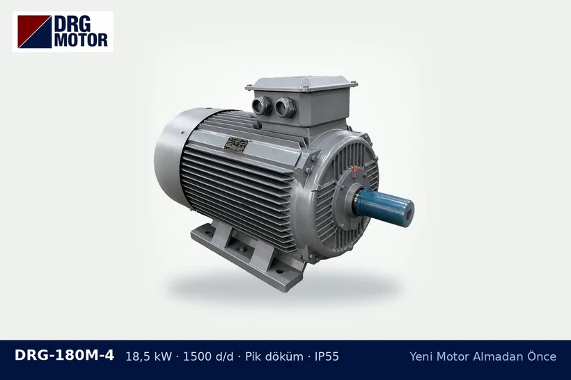DRG-180M-4 – Yeni Motor Almadan Önce DRG-180M-4 18,5 kW 1500 d/d pik döküm gövdeli DRG trifaze motor – açık havada motor siparişi