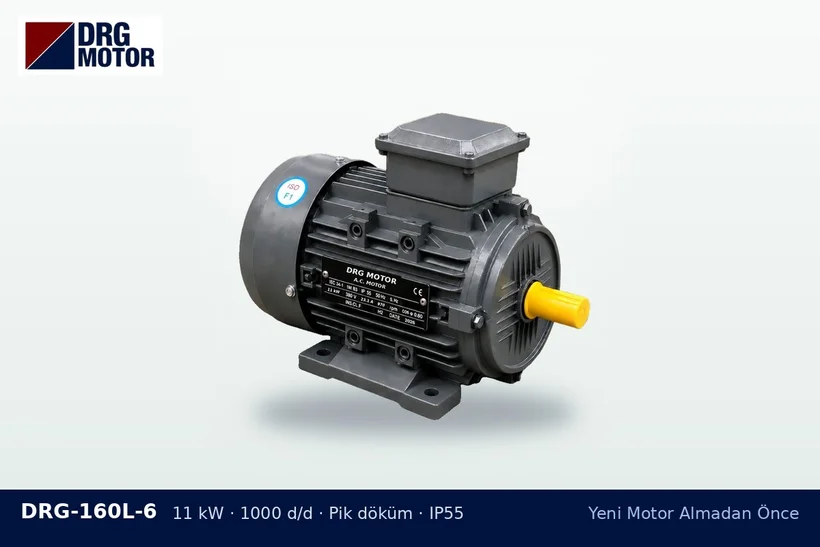 DRG-160L-6 11 kW 1000 d/d pik döküm gövdeli DRG trifaze motor – makine hızına göre motor devri