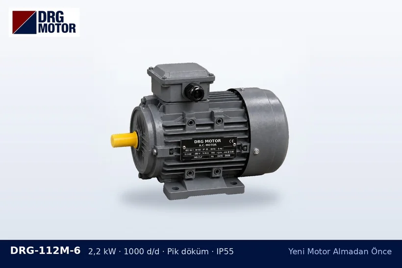 DRG-112M-6 – Yeni Motor Almadan Önce DRG-112M-6 2,2 kW 1000 d/d pik döküm gövdeli DRG trifaze motor – makine üreticisinin motor kodu